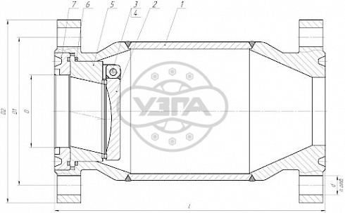 Клапан обратный поворотный фланцевый Dn80 Pn25 Ст. 20
