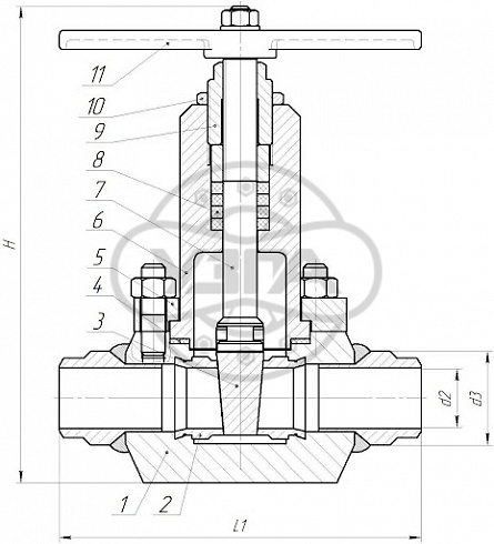 Задвижка клиновая стальная под приварку Dn32 Pn16 12Х18Н10Т 30нж41нж