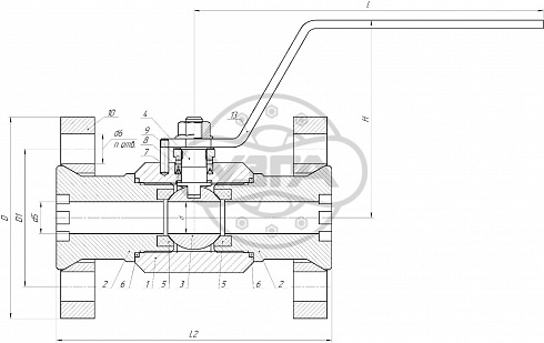 Кран шаровой разборный трехсоставной фланцевый Dn32 Pn125 09Г2С 11лс45п