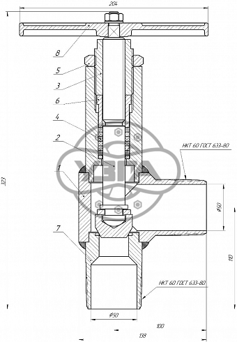 Вентиль угловой цапковый Dn50 Pn160 Ст. 20