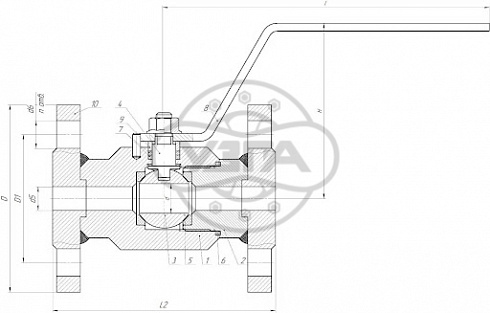 Кран шаровой разборный двухсоставной фланцевый Dn10 Pn10 12Х18Н10Т 11нж45п